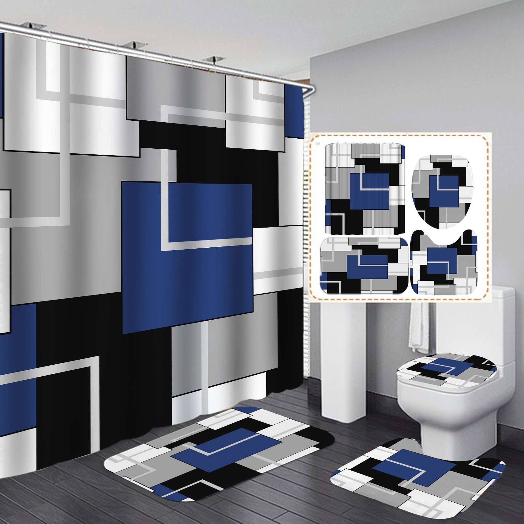 Comercio electrónico transfronterizo 3D Impresión digital impermeable poliéster americano rayas Hotel baño partición ducha cortina fábrica suministro directo