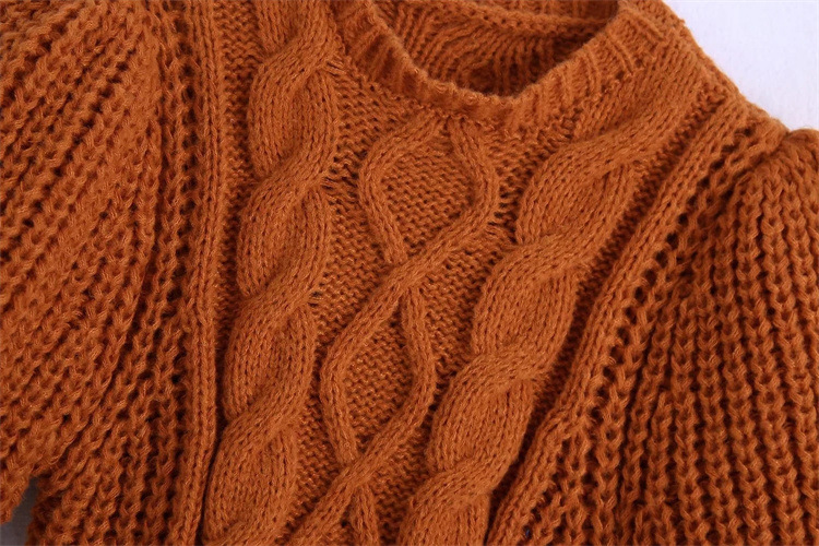 puff sleeve slim short solid color knitted sweater NSYJN118462