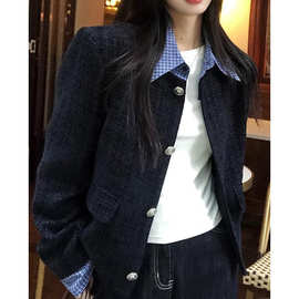 假两件格子领秋季2025短外套春秋外套新款短款气质优雅小香风上衣