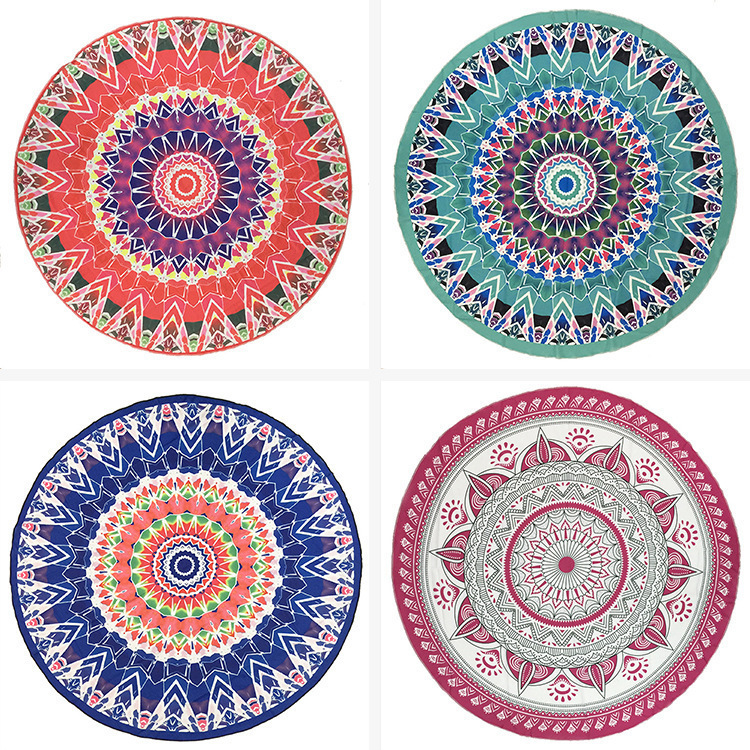 Directly from the Manufacturer, Round Printed Beach Towels with Fibers and Tassels, Soft to the Touch, Can Be Customized with Mandala Designs