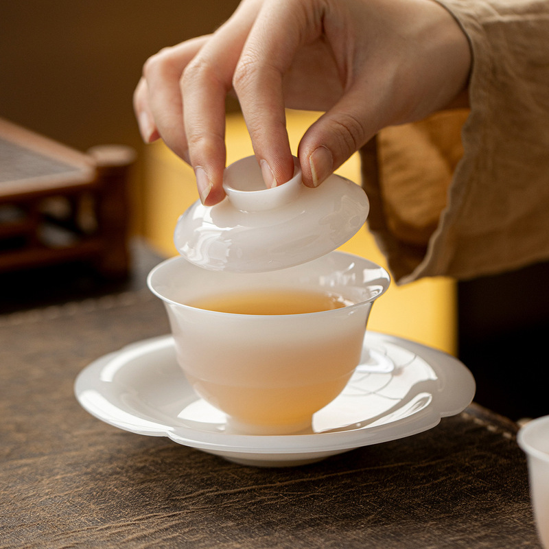 墨己璞玉茶具冰种羊脂玉瓷薄胎盖碗家用功夫茶具高档泡茶碗盖碗|undefined