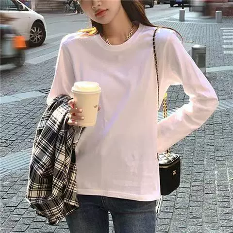 Хлопковая футболка с длинными рукавами женская весна и осень с длинными рукавами простая внутренняя рубашка