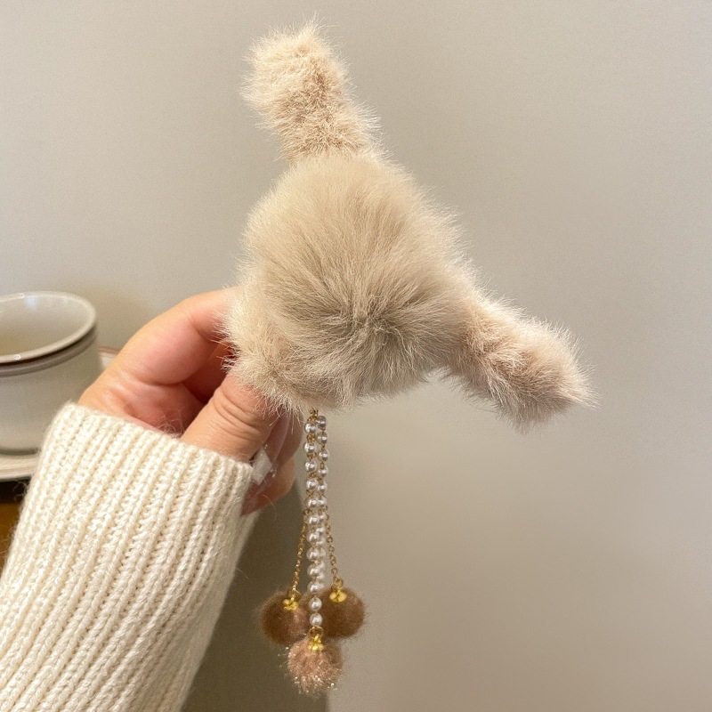 Corea del Sur felpa pelo clip Bola de Pelo borla colgante arco horquilla espalda Cabeza updo pelo agarre gran tiburón clip