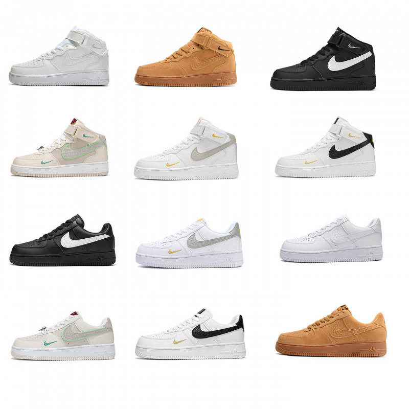 Official Website Genuine Aj Air Force 1 Putian High-Top Men's Shoes Af1 Women's Shoes Height-Increasing White and Black Student Sports Casual Shoes