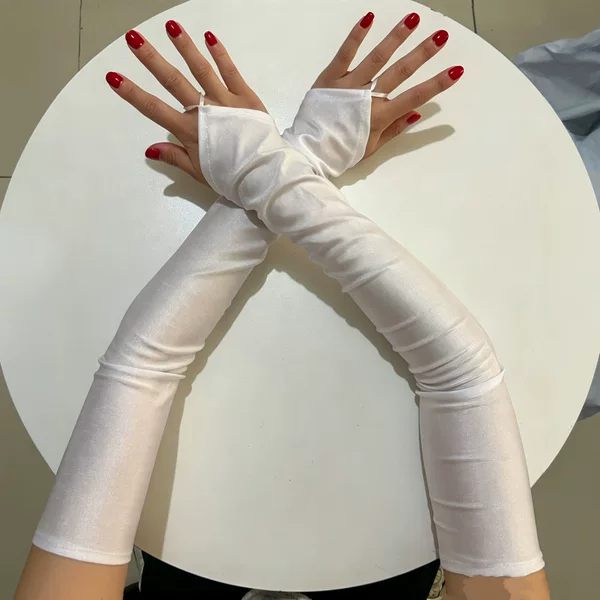 1920S Masquerade Women's Gloves Bride Wedding Dress Sun Protection Long Fingerless Satin Gloves Shein Tume