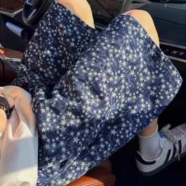 法式碎花半身裙女大码胖mm春夏季高腰宽松显瘦中长款a字大摆伞裙
