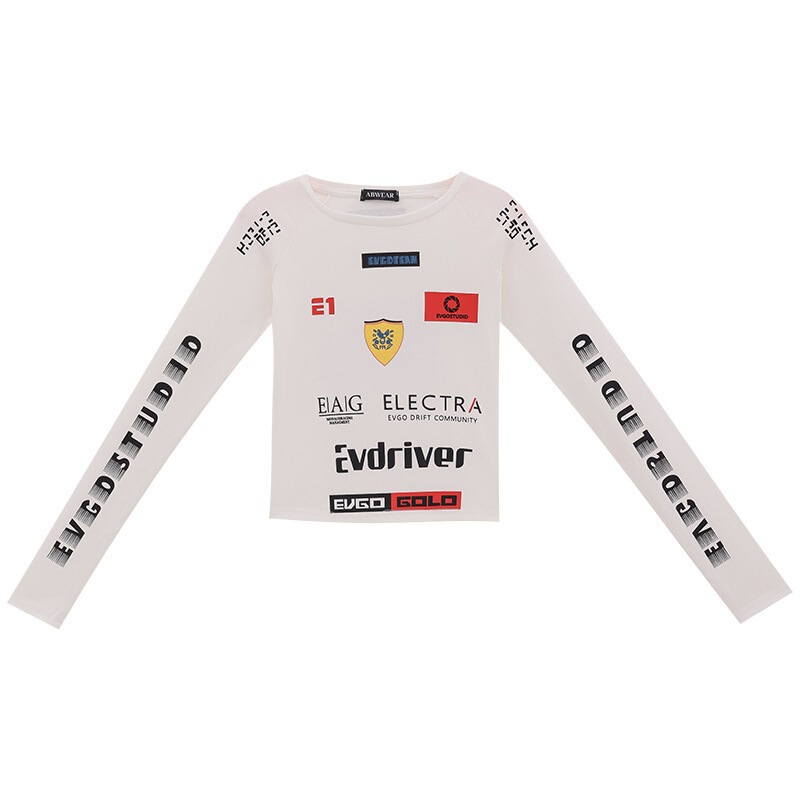 Street Fashion Motorcycle Style Round Neck Slim Fit T-Shirt Versatile Slim Cool Printed Long Sleeve Stylish Top for Women Street Fashion Motorcycle Style Round Neck Slim Fit T-Shirt Versatile Slim Cool Printed Long Sleeve Stylish Top for Women