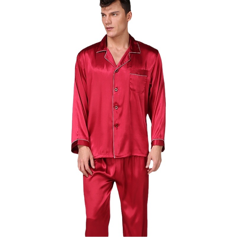 Cross-border negro seda hielo seda pijamas de los hombres de verano de manga larga traje de color sólido verano más el tamaño de Comercio Exterior de los hombres ropa de casa