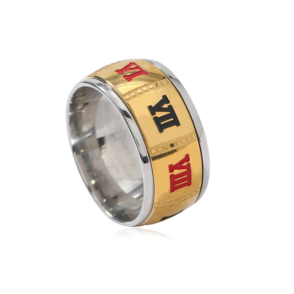 Transfronterizo europeo y americano jugando a las cartas anillo de acero de titanio personalidad de la moda de los hombres romano digital anillo de acero inoxidable fabricante de joyas