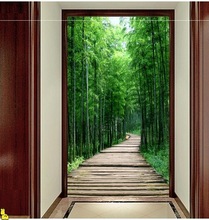 玄关壁画进门墙3d绿植墙纸过道壁纸小树林风景走廊墙布竖版壁布