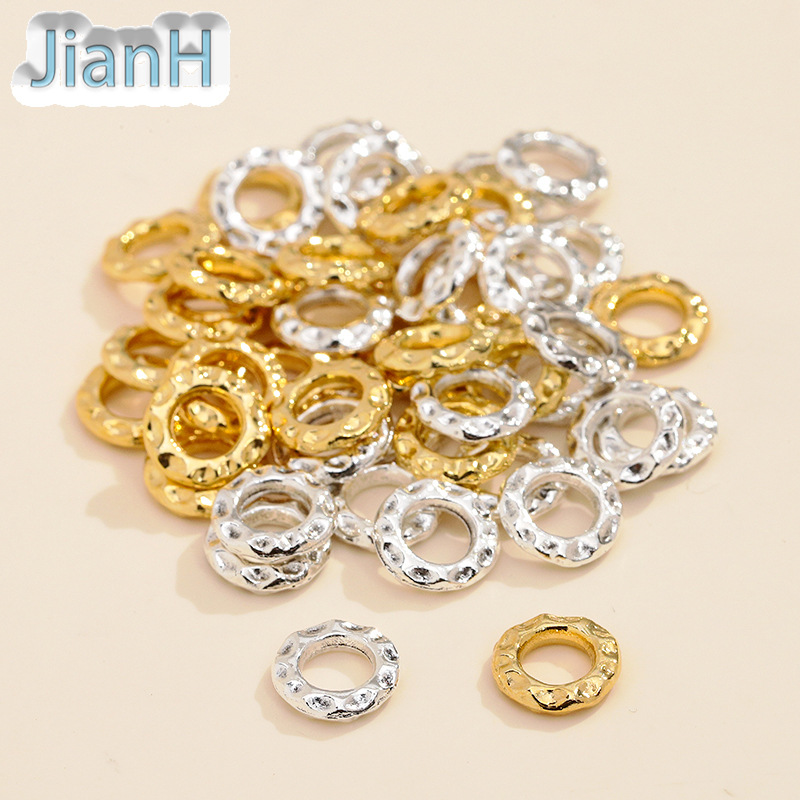 铜镀18K真金圆形锤纹跑环隔圈 盘缠隔片 diy藏式编织绳手串珠垫片