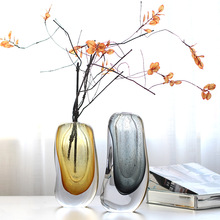 Bixuan 現代藝術透明吹制厚底玻璃花瓶 樣板間客廳餐桌裝飾花器