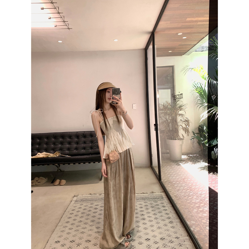 Yuyu Dry Flower Tea Dyed Tie-Dyed Wide-Leg Pants Casual Pants Women's Summer Straight Pants Drapedy High-End Floor-Length Pants