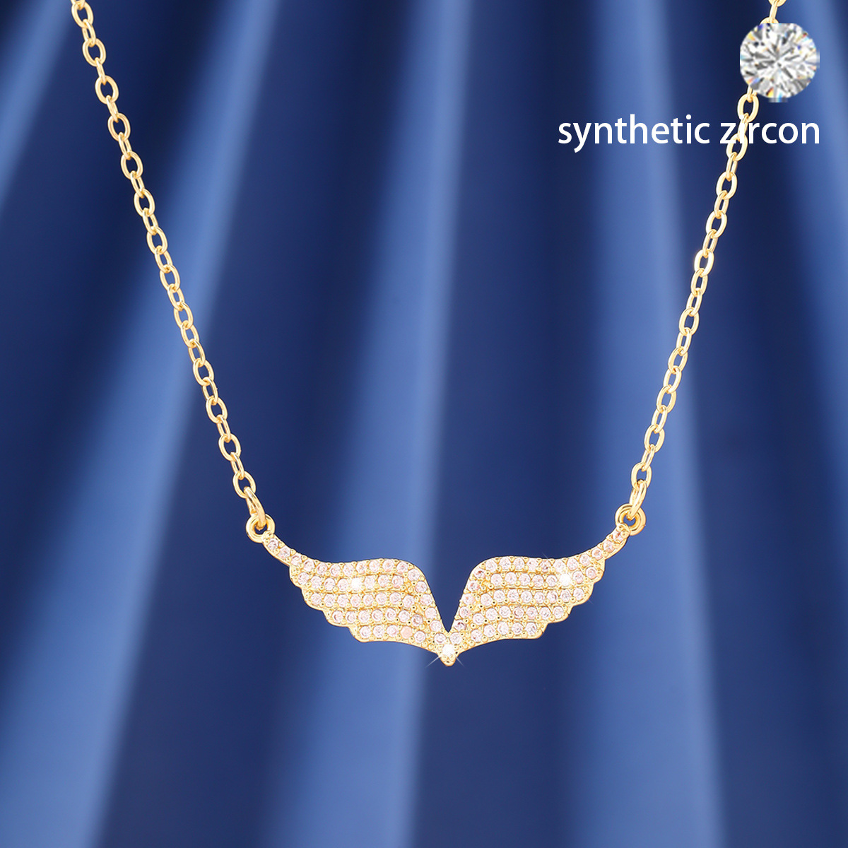 European and American New Style Full Zirconium Angel Wings Necklace Women's Light Luxury Fashion Versatile Temperament Jewelry Wholesale