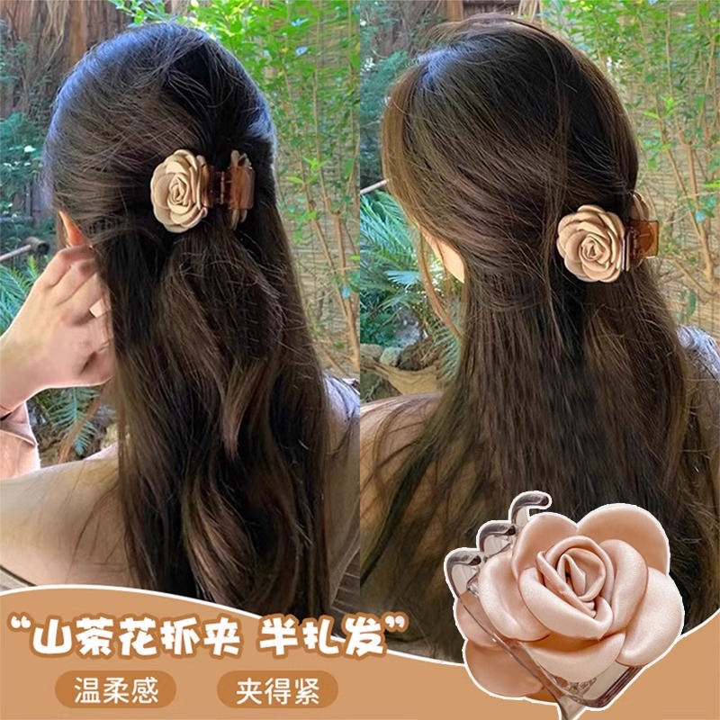 Camellia agarrando clip de flores para mujeres 2025 nuevo tocado de alta calidad de la cabeza detrás de la mitad de cabello de cabello de flores joyería de cabello