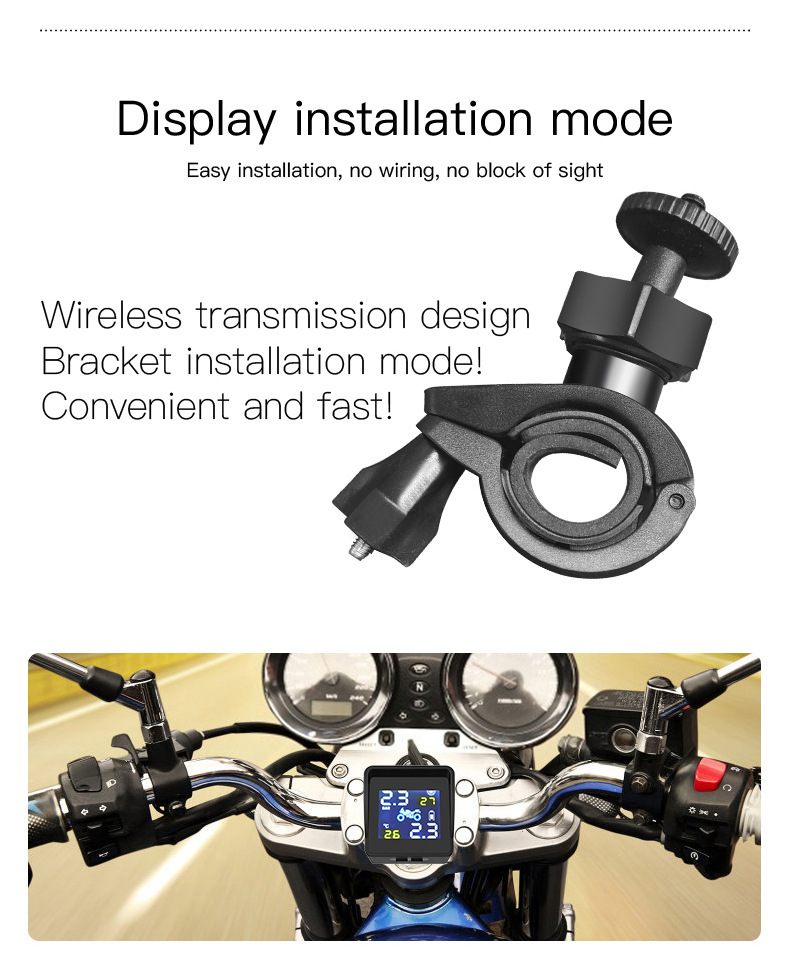 Cross-Border External Two-Wheel Motorcycle Wireless Tire Pressure Monitoring System Tpms High-Precision Tire Pressure Bluetooth with Screen Display