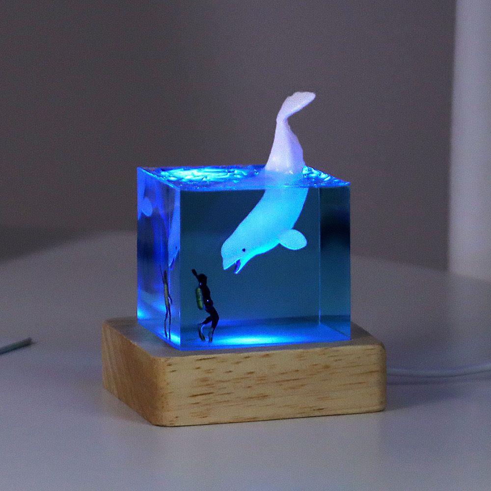 Cube whale ornament colorful lamp holder (beluga)