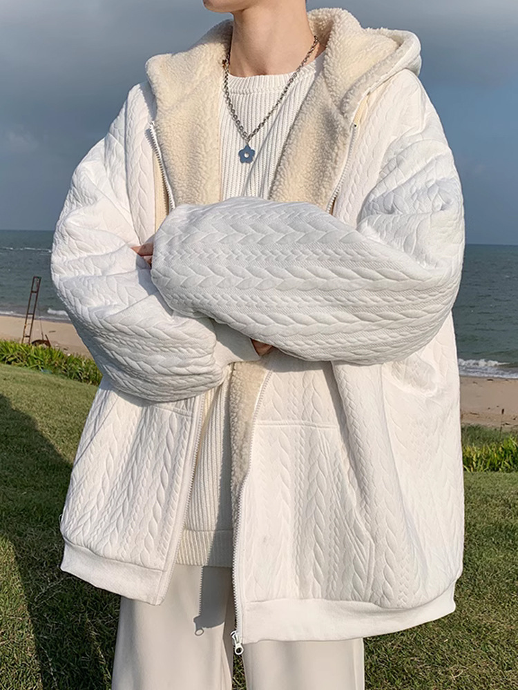 Principios de otoño 2025 nuevo estilo con capucha primavera y otoño gris principios de otoño chaqueta de suéter de estilo perezoso chaqueta de hombre cárdigan con cremallera