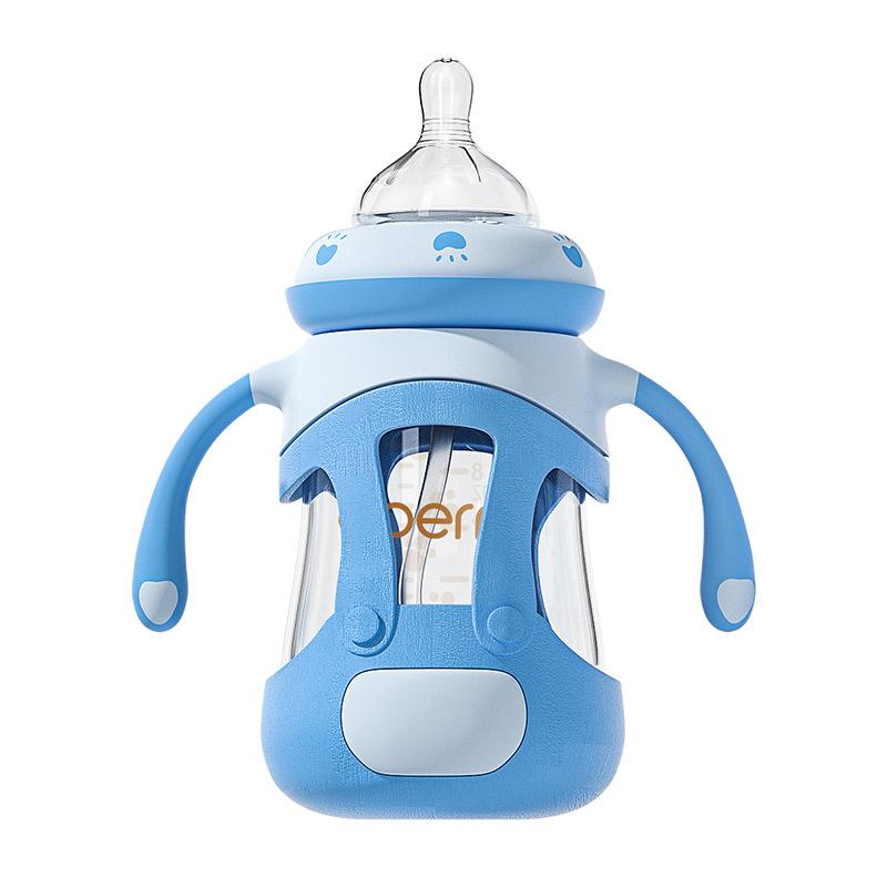 Biberón de Vidrio Anticólicos para Bebé 5cm de Vidrio de Borosilicato Alto con Funda Protectora Boca Ancha