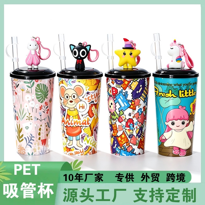 Venta directa transfronteriza taza de plástico de dibujos animados taza de muñeco desechable taza de villano animal Pikachu panda jugo de té con leche