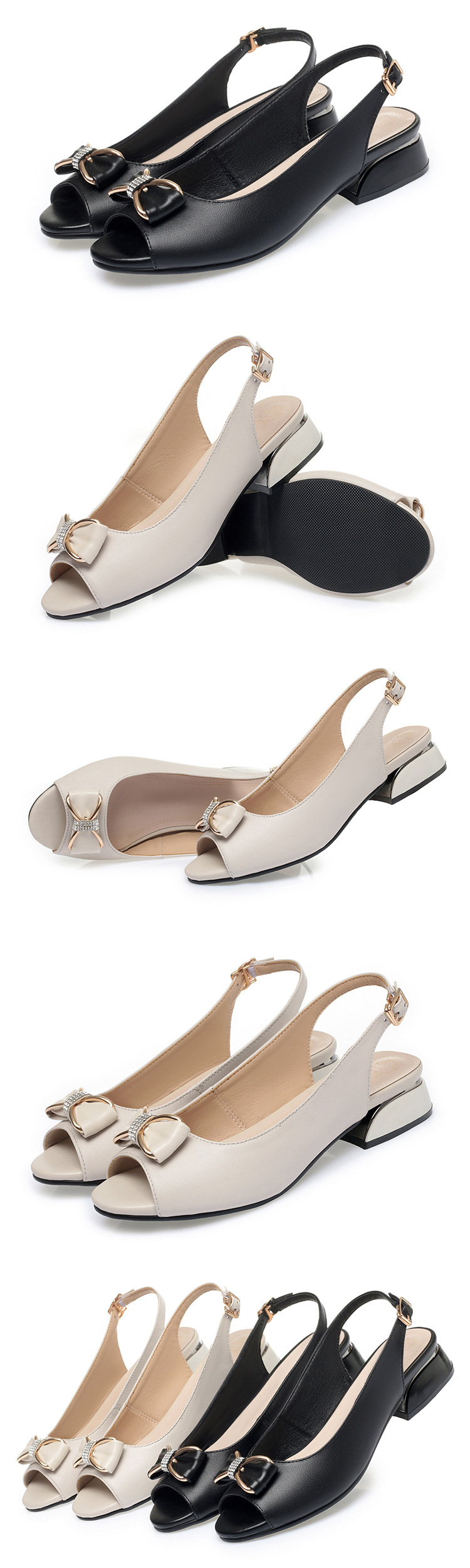 Sandal nữ da thật mũi hở gót thấp đế mềm phong cách thời trang — màu đen chi tiết 6