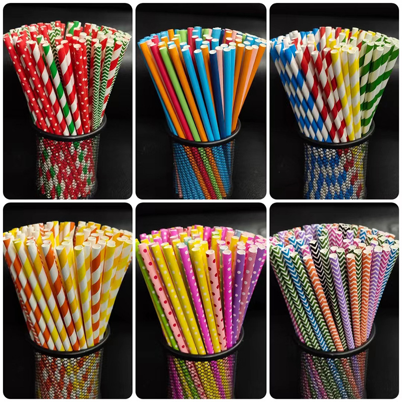 Papel de color paja de papel desechable degradable paja de papel postre pastel cóctel bebida paja decorativa