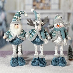 ブルー人形クリスマス装飾格納式サンタクロース雪だるまヘラジカクリスマス人形装飾装飾品卸売