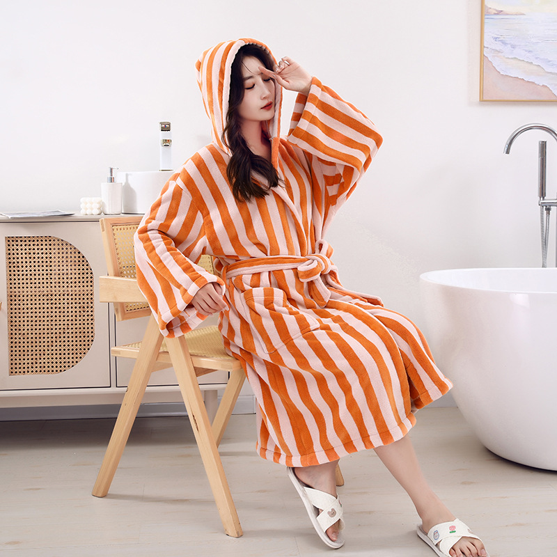 넓은 산호 양털 두꺼운 목욕 가운 유니섹스 후드 목욕 타월 부드럽고 편안한 흡수성 목욕 가운
