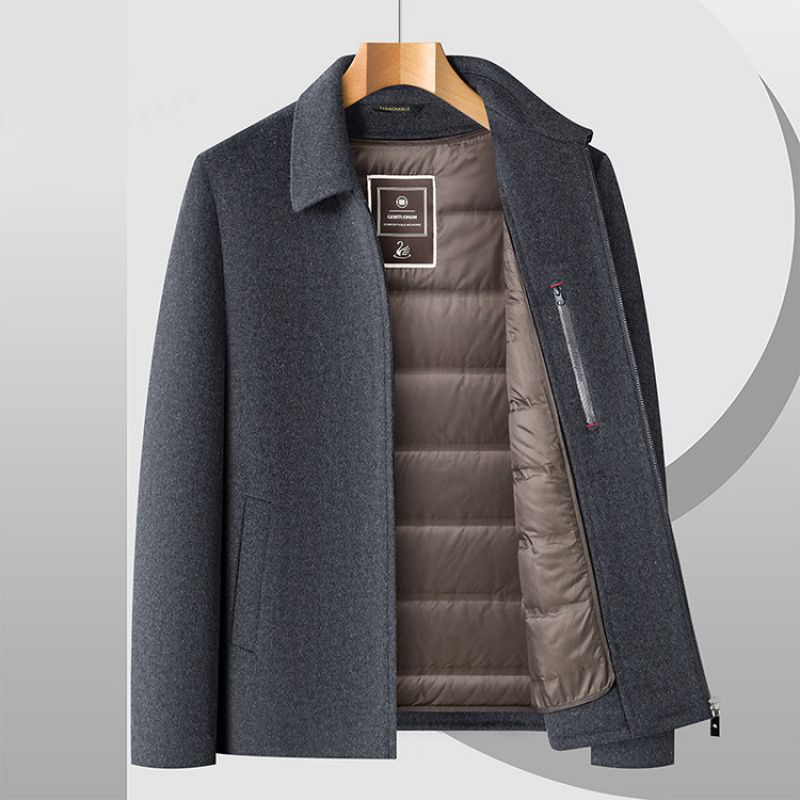 2025 Winter Men's Jacket, Lapel Double-Faced Wool Coat, Removable Liner, Warm and Cold-Proof Wool Coat