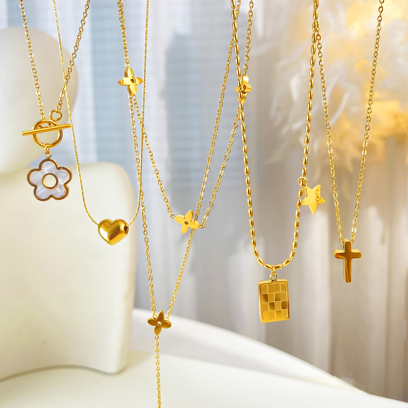 Cross-Border Hot-Selling Ot Buckle Small Flower Cross Flower Titanium Steel Necklace for Women, Light Luxury Niche Design, Exquisite and Versatile, Fashionable and Elegant