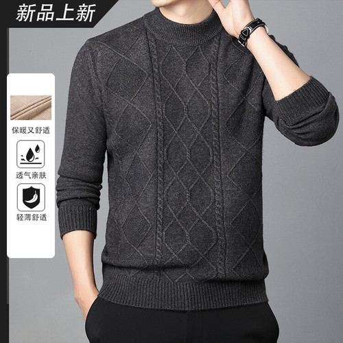 Men's Wool Sweater 100% Wool Half-High Collar Warm Thick Autumn/Winter 2025 New Arrival Knit Sweater