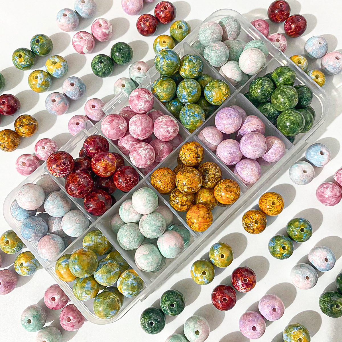 10mm琉璃油画仿陶瓷珠散珠手工串珠材料手链项链泼墨古法宫廷珠子