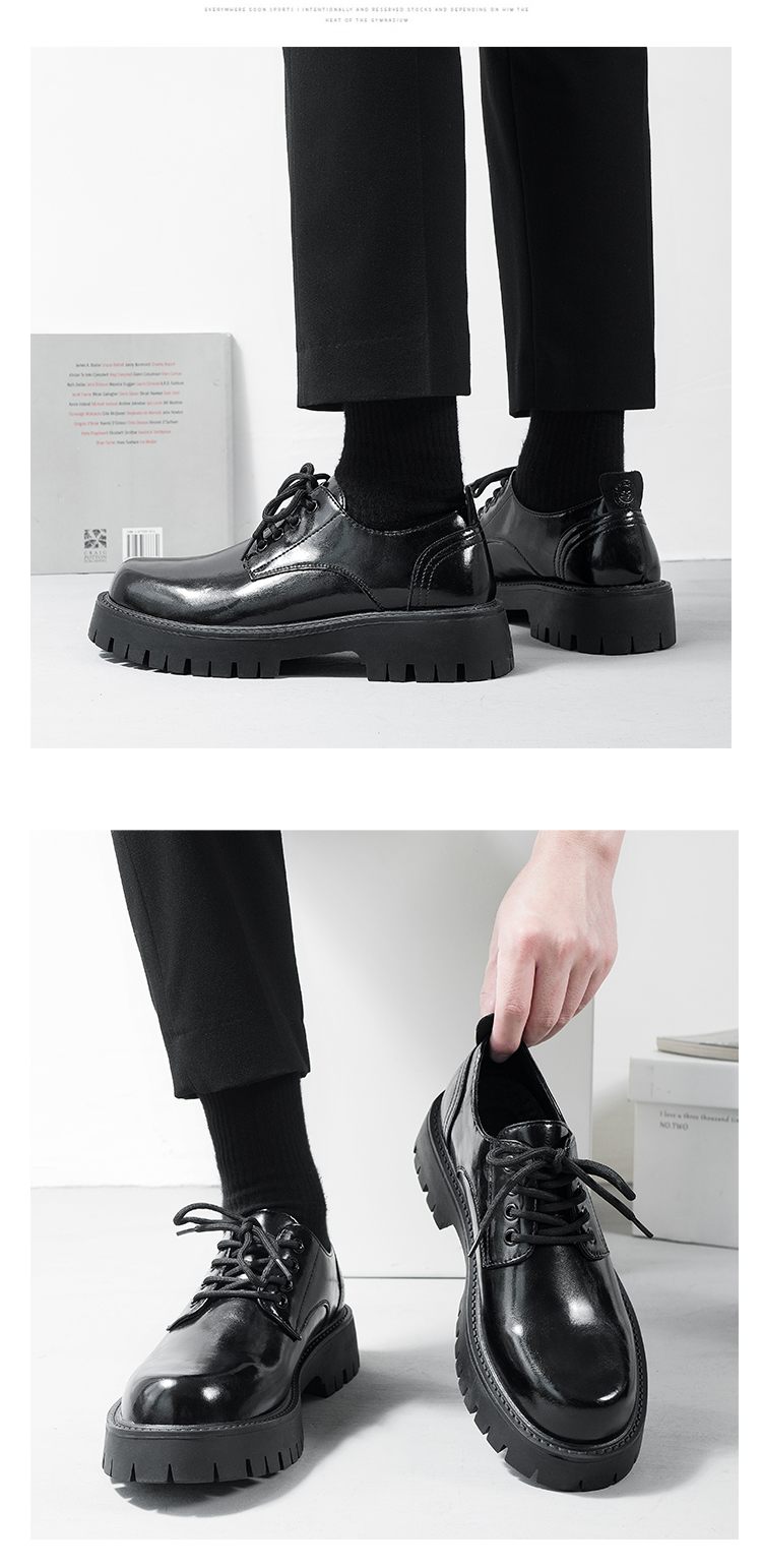 Chaussures décontractées ShoeVault Cleanfit Derby en cuir à semelle épaisse pour homme, bottes Martin basses rehaussantes_voghion.com