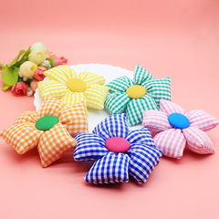 ins韓版春日清新格子五瓣花 布藝小花配件裝飾品 diy女童頭飾輔料