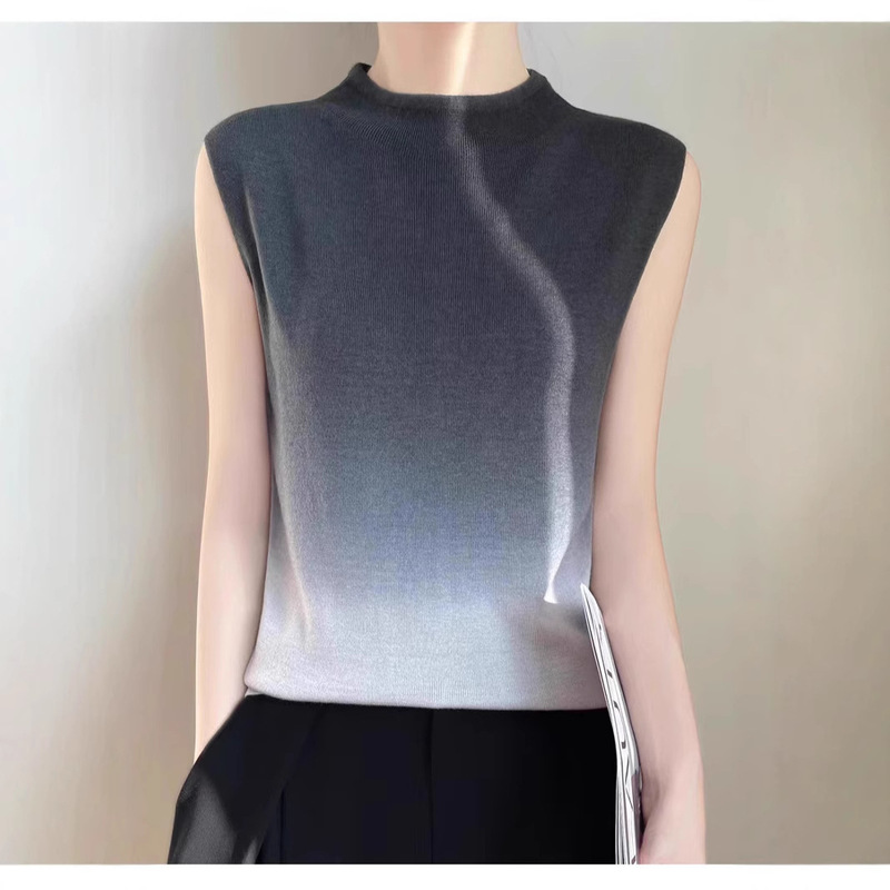 Slimming New Early Spring Worsted Wool Sleeveless Gradient Mock-high Collar Sweater Women's Loose Fashionable Bottoming Vest