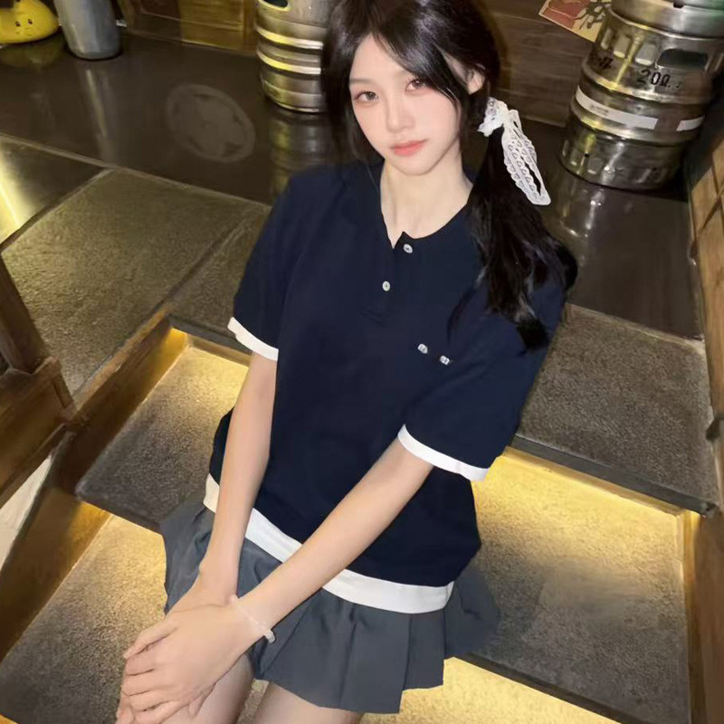 Cross-Border High-End Version Miu Miu Spring New Classic Simple Small Logo Embroidered Round Neck Unisex Short-Sleeve T-Shirt