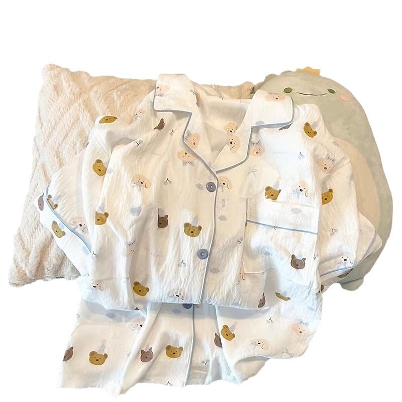 여성용 여름 잠옷, 구름면 가디건, 반팔 반바지, 일본 귀엽고 달콤한 가정복, DOUYIN XIAOHONGSHU