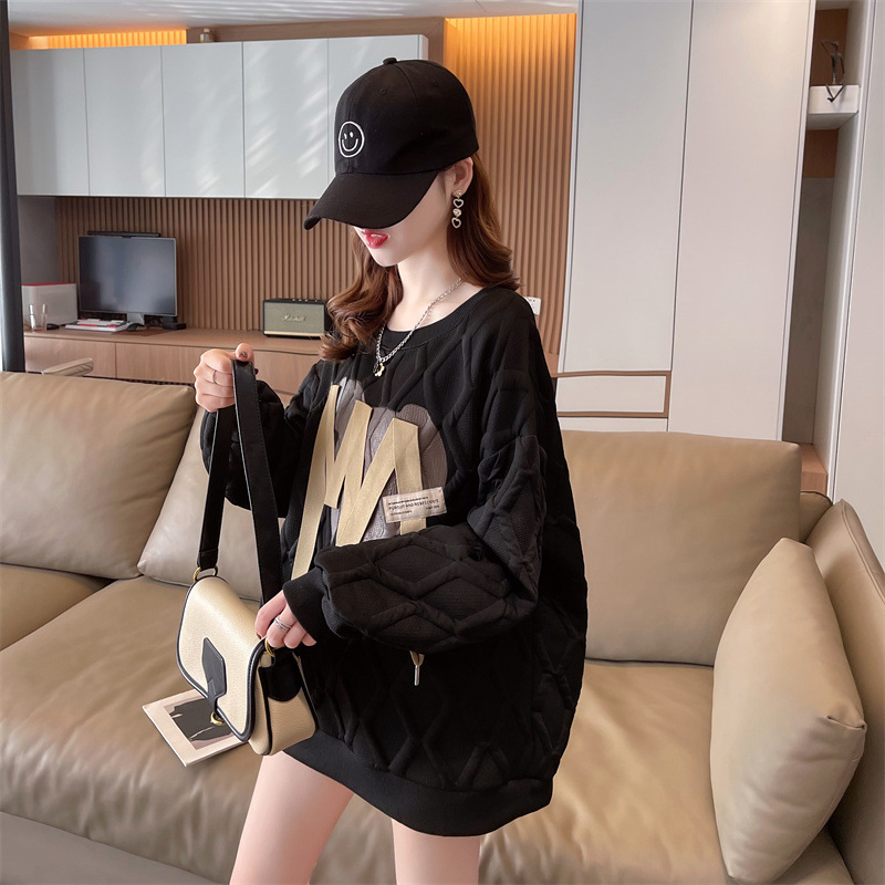 Damen Jacquard Sweatshirt Mit Bindeband Mittellang Locker Geschnitten_voghion.com