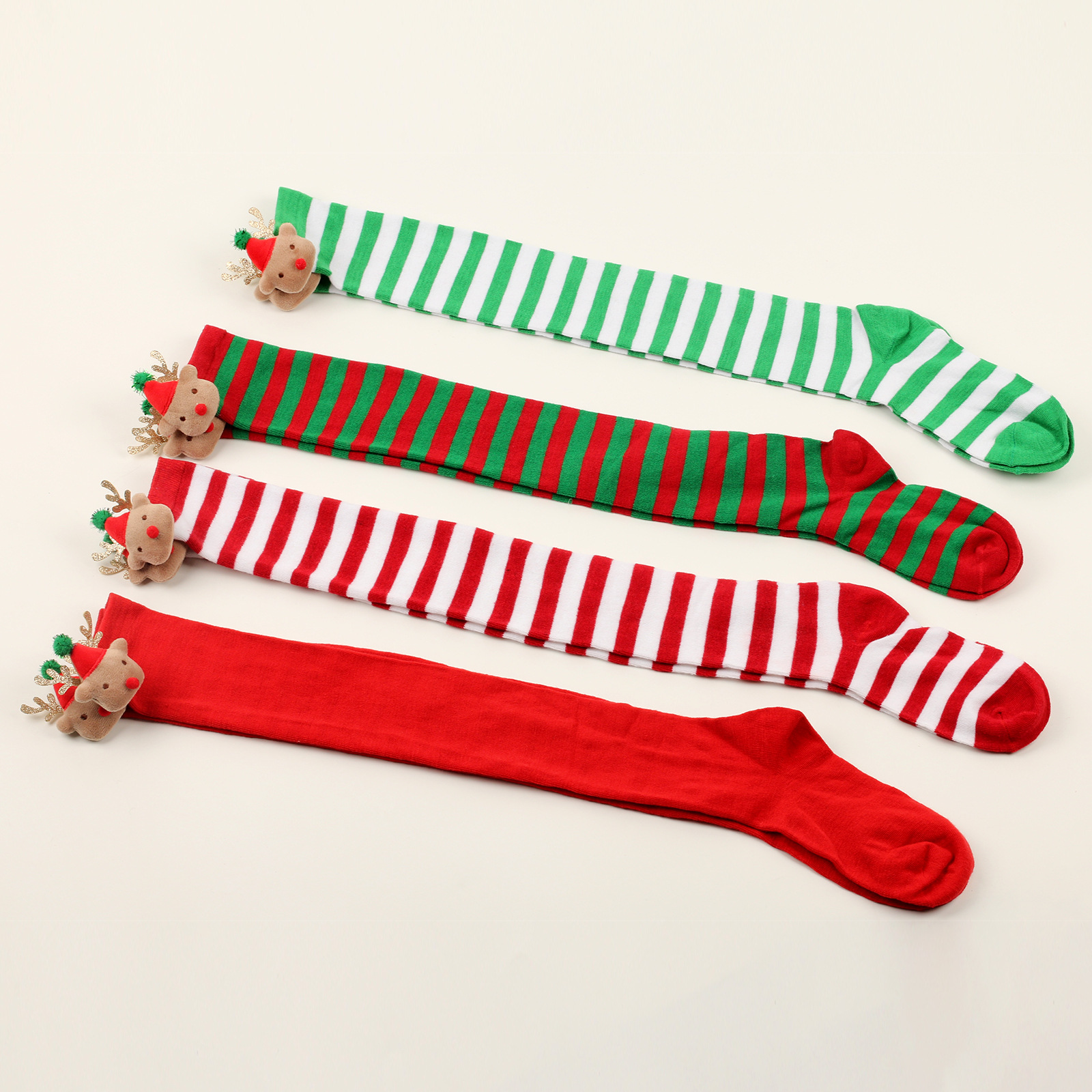 Women's Christmas Stripe Solid Color Polyester Over The Knee Socks display picture 2
