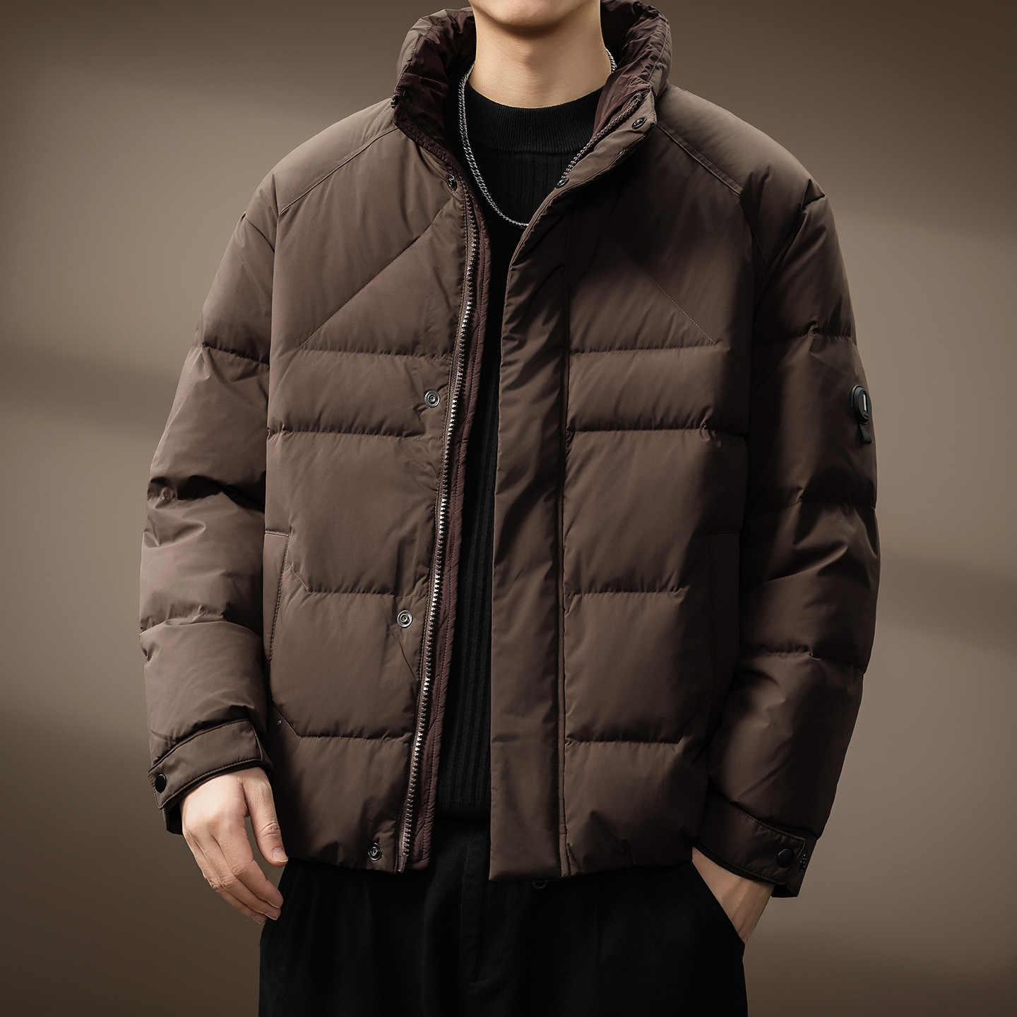 High-End American White Duck down Jacket Men's Winter New Thickeneded Warm Stand-Up Collar Short Men's Bread Trendy Brand Jacket