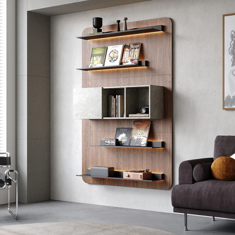 Factory Customized Wall Mounted 5 Layers Modern Walnut Floating Bookshelf Large Storage with Led Light Bookcase Book Shelf Factory Customized Wall Mounted 5 Layers Modern Walnut Floating Bookshelf Large Storage with Led Light Bookcase Book Shelf