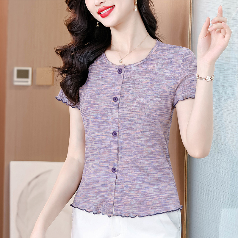 2026 Summer New Women's Rainbow Striped Woven Slim-Fit Shirt with a Stylish and Versatile Design, Short Top