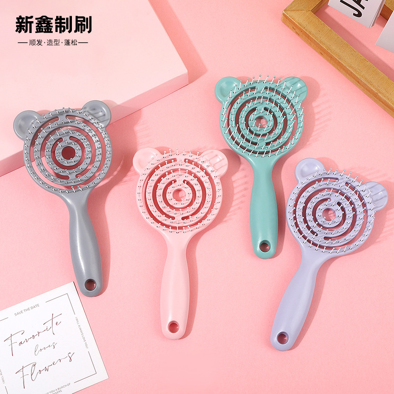 圆形镂空蚊香梳可爱小熊造型儿童梳子女生宿舍寝室干湿两用美发梳