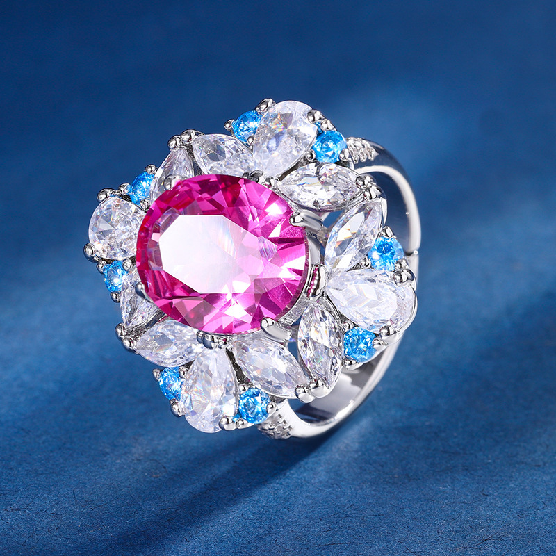 Zhuang Sheng joyería europea y americana popular anillo simulación Rosa rojo corindón temperamento traje femenino 10*12-6*8