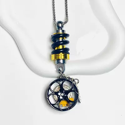 Cross-Border New Car Pendants, Car hanging - yellow-and-black-shock-absorbers-plus-black-and-yellow-wheels-chain