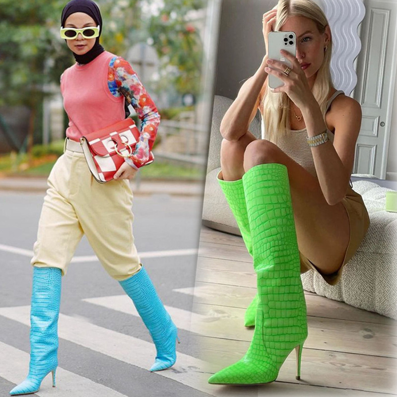European and American Pointed Toe Stiletto Heel Crocodile Pattern over the Knee Slimming Look High Boots Large Size over the Knee Sexy Women's Sleeve Boots European and American Pointed Toe Stiletto Heel Crocodile Pattern over the Knee Slimming Look High Boots Large Size over the Knee Sexy Women's Sleeve Boots
