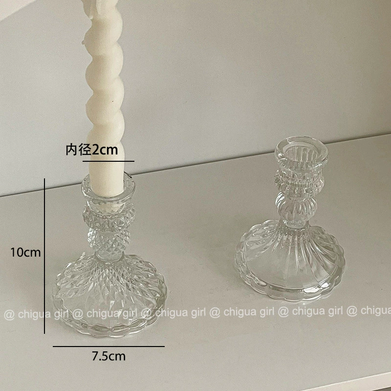 Стеклянная candlestick французский рельеф средний, прозрачное стекло декор столика 18 см