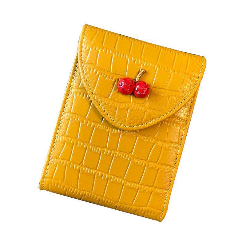 Genuine Leather Card Holder & ID Wallet for Women - New Cherry Design, Compact Vertical Cute Coin Purse & Short Wallet - Thumbnail 5