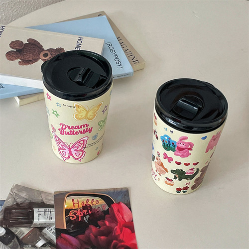 Cute cartoon thermos cup for women  new student coffee cup portable tumbler water cup stainless steel cup