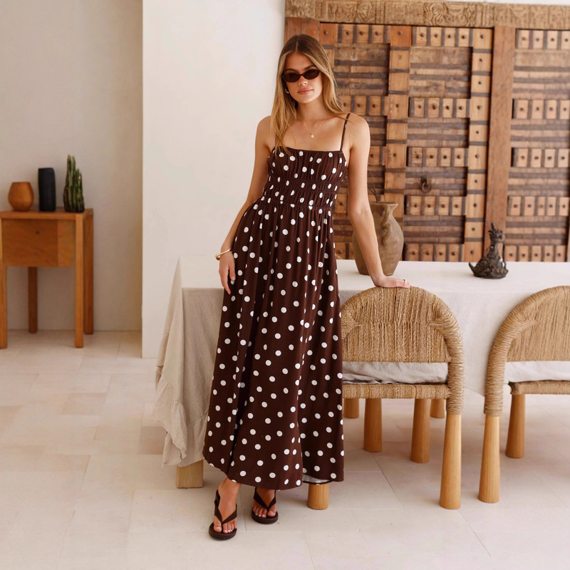 2026 European and American Cross-Border Independent Station Spring and Summer New Polka Dot Print Waist-Cinching Large Hem French Vacation Long Dress 2026 European and American Cross-Border Independent Station Spring and Summer New Polka Dot Print Waist-Cinching Large Hem French Vacation Long Dress